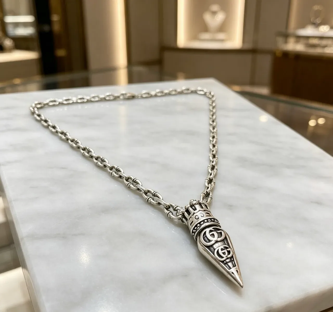 Pendentif Dague Couronne Ornée Argent Chaîne Maillons Texturisés Bijoux 2