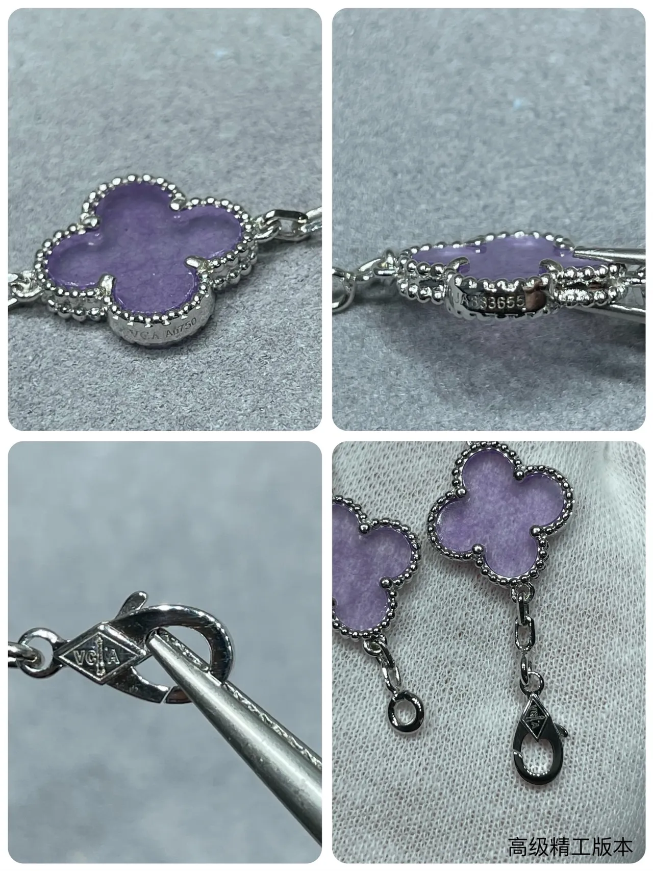 Silver Pink Clover-Shaped Charms Pavé-Set Clear Stones Bracelet 2