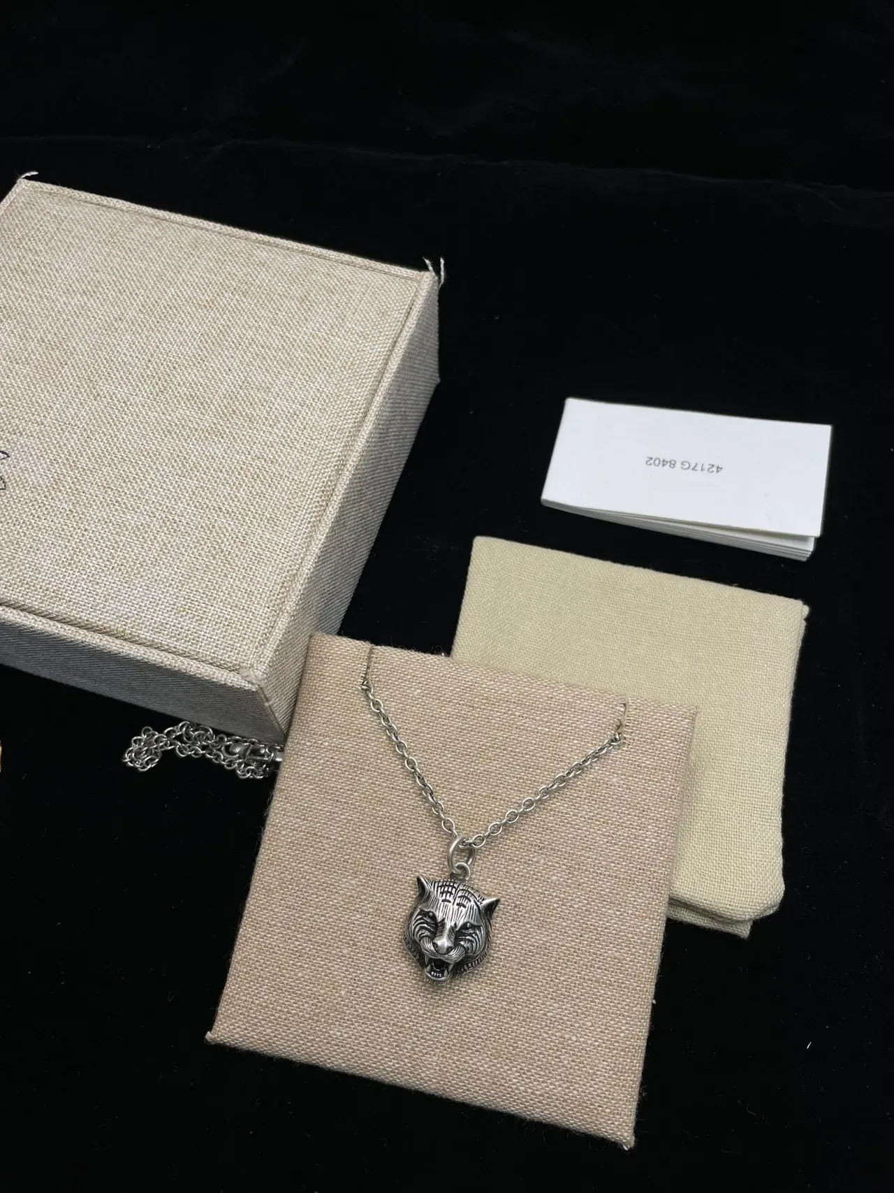 Silver Tiger Head Pendant Necklace 2