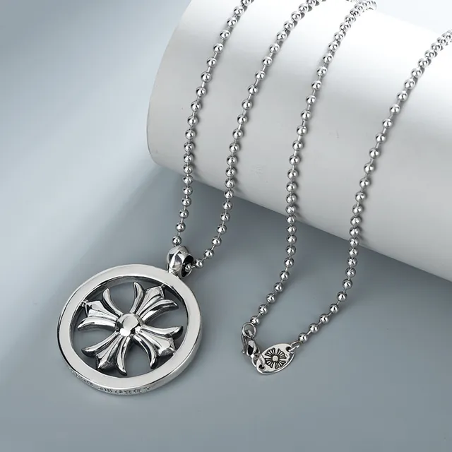 Silver-Tone Circular Cross Motif Pendant Necklace 2