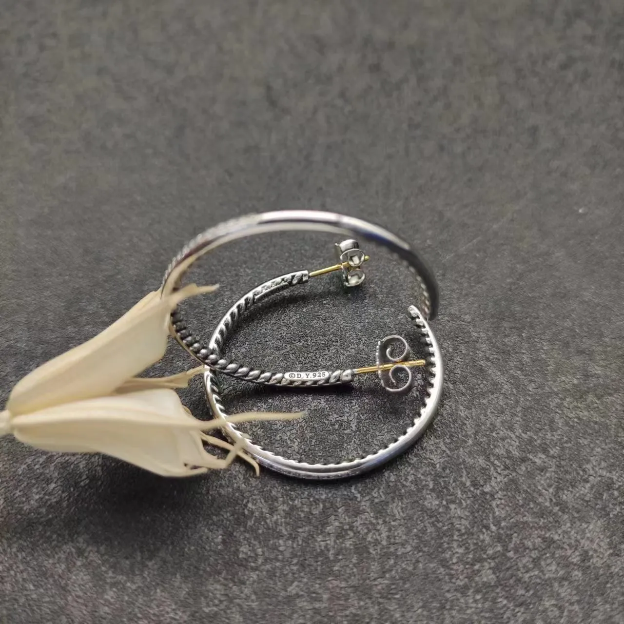 Silver-Tone Rope-Textured Pavé Hoop Earrings 7