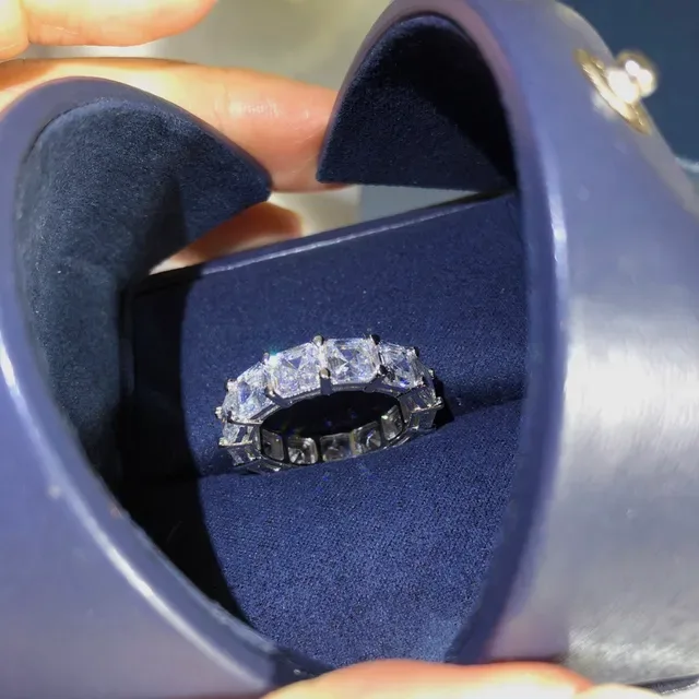 Silver-Toned Emerald-Cut Stone Eternity Band Ring 3