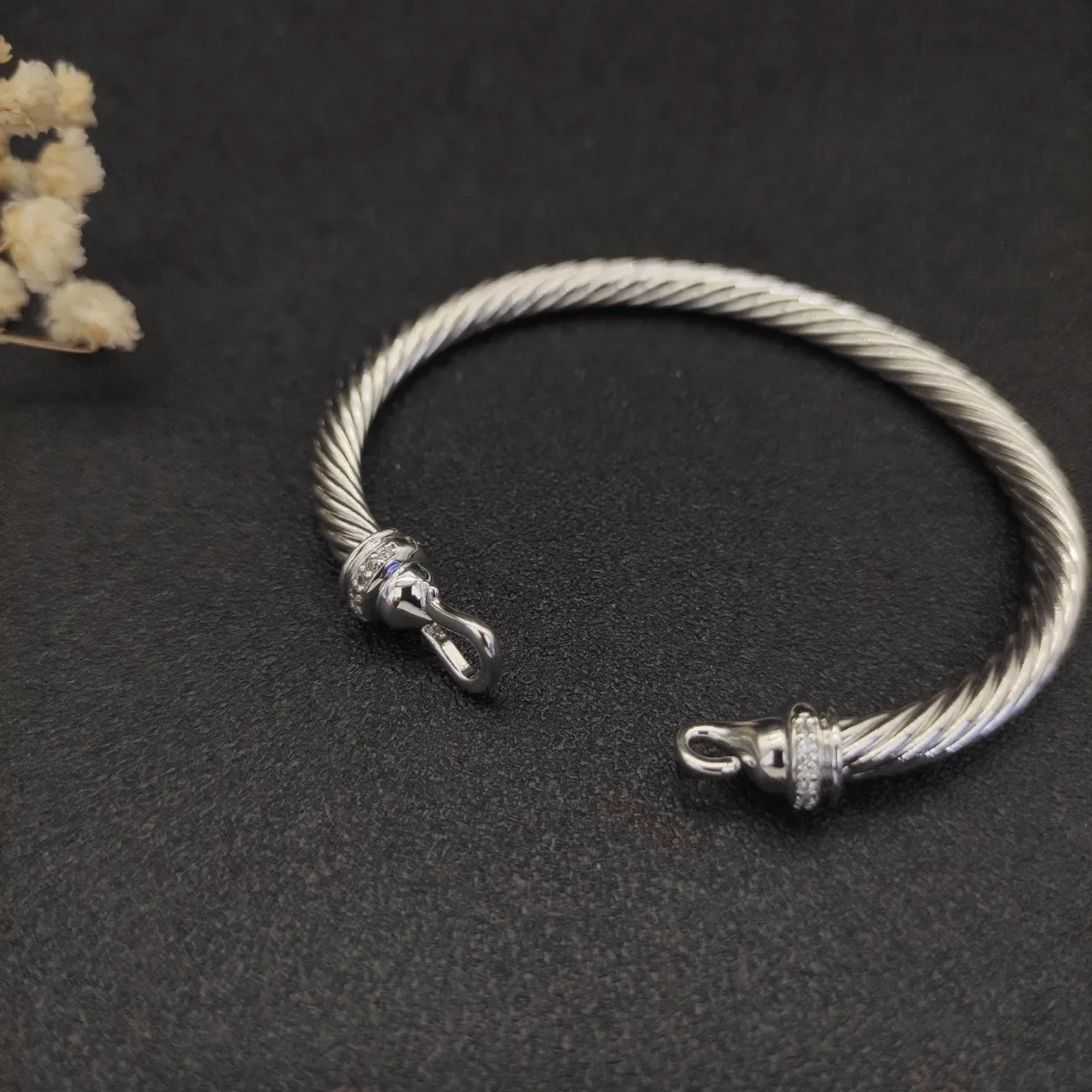 Silver Twisted Cable Hook-and-Eye Clasp Bracelet 5