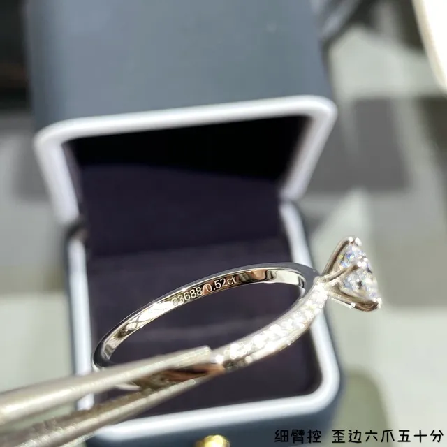 Silver White Six-Prong Solitaire Pavé-Set Shoulders Ring 8