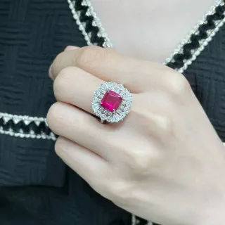 خاتم هالو روبي و الماس مقصوص مربع