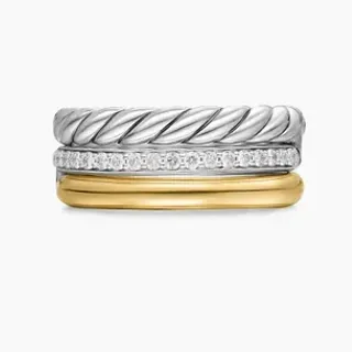 Anneaux d'or lisse empilés avec twist rope Pavé Diamond