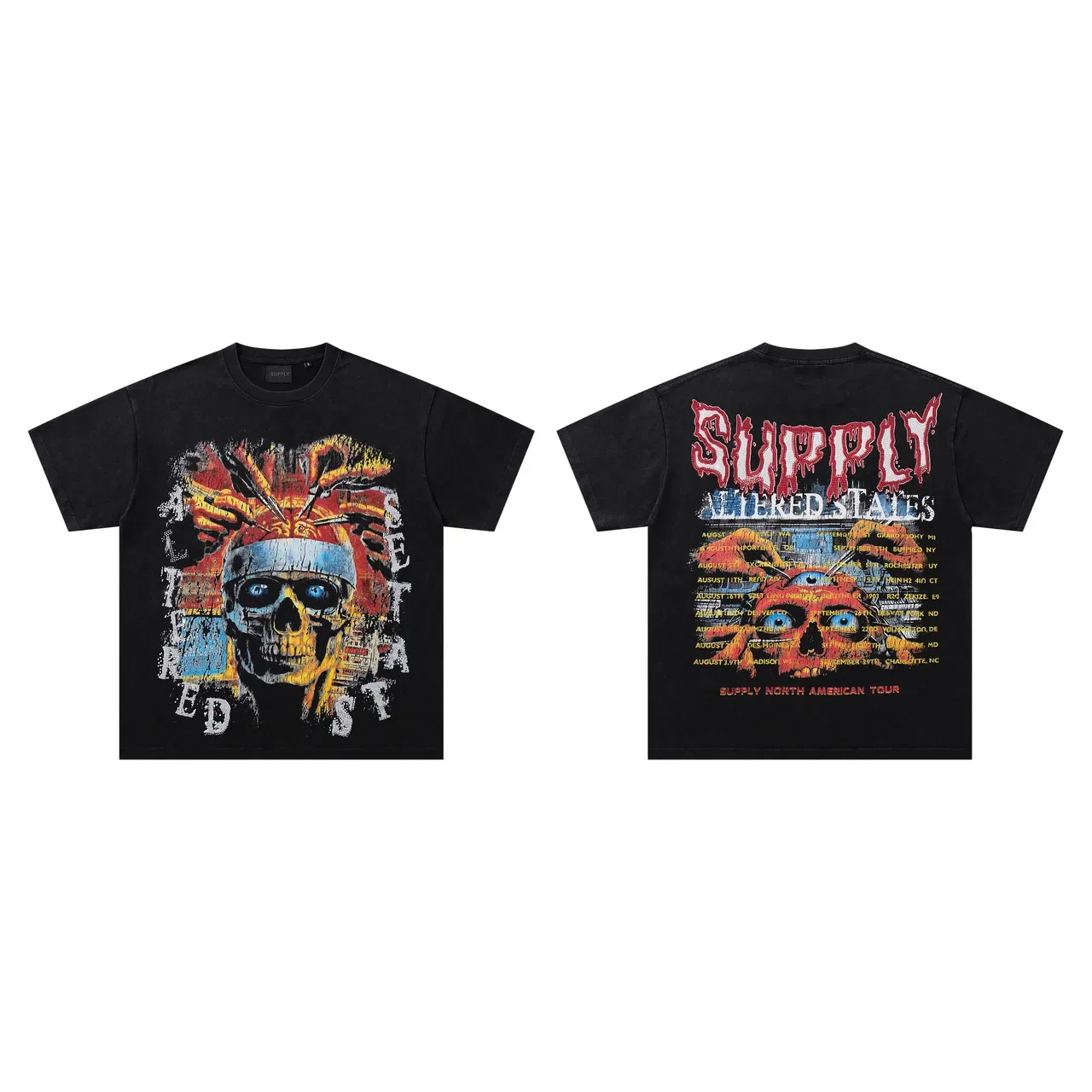SUPPLY Skull Graphic Tour Print Black T-Shirt 2
