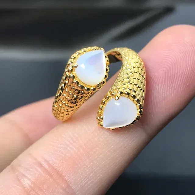 Textured Scale Band Cabochon Gemstone Rings 6