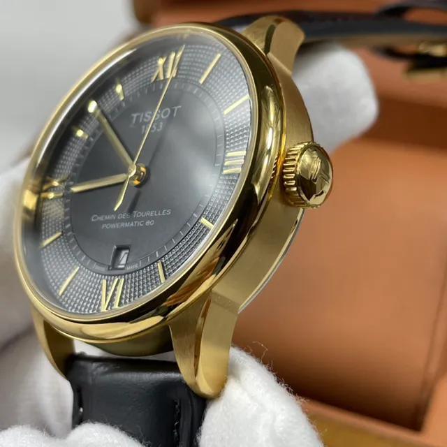 Tissot Chemin des Tourelles Powermatic 80 काला डायल सोने जैसा यांत्रिक घड़ी 5