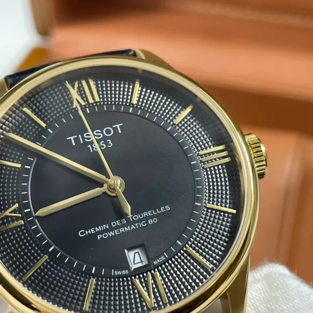 Tissot Chemin des Tourelles Powermatic 80 काला डायल सोने जैसा यांत्रिक घड़ी 6