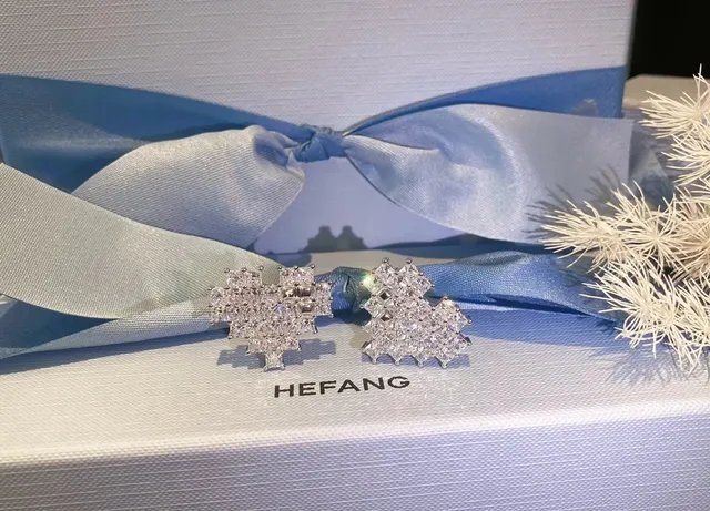 Transparent Silver Clustered Square-Cut Crystals Geometric Snowflake-Like Layout Earrings 5
