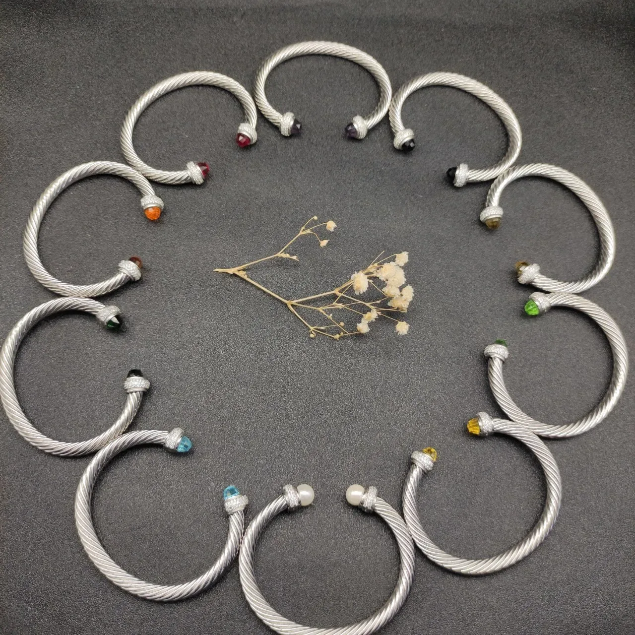 Twisted Cable Pearl-End Pavé Crystal Open Bangle Bracelet 4