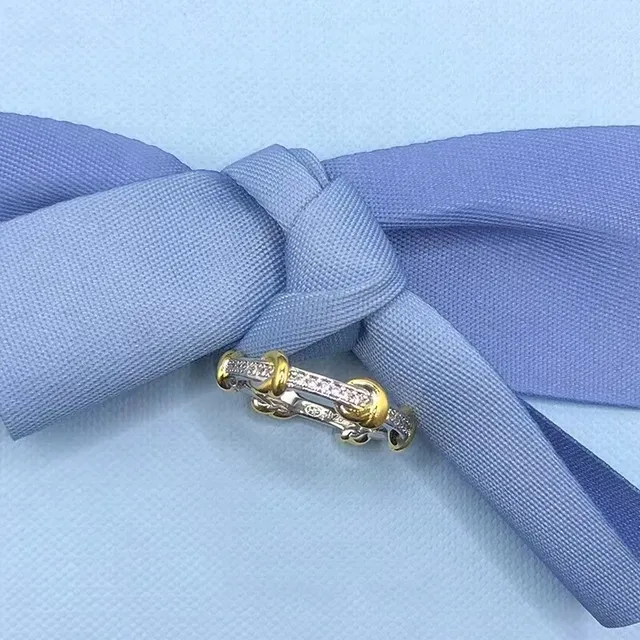 Two-Tone Knot Motif Pavé Ring 6