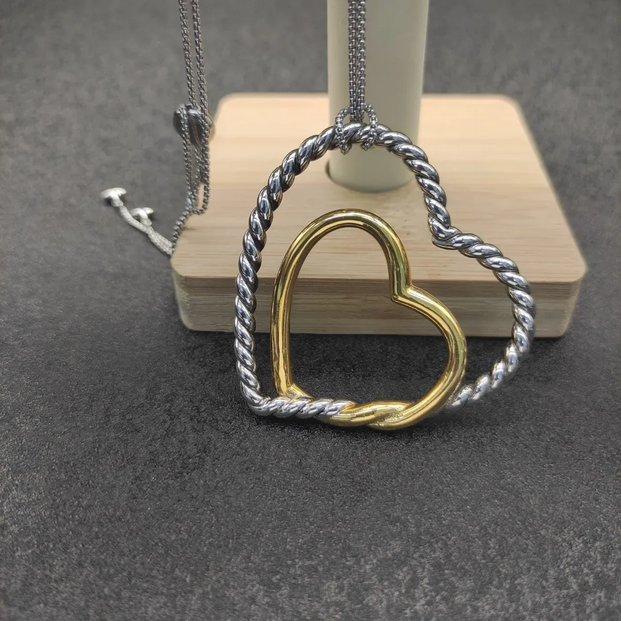 Two-Tone Twisted Rope Heart Pendant Necklace 2