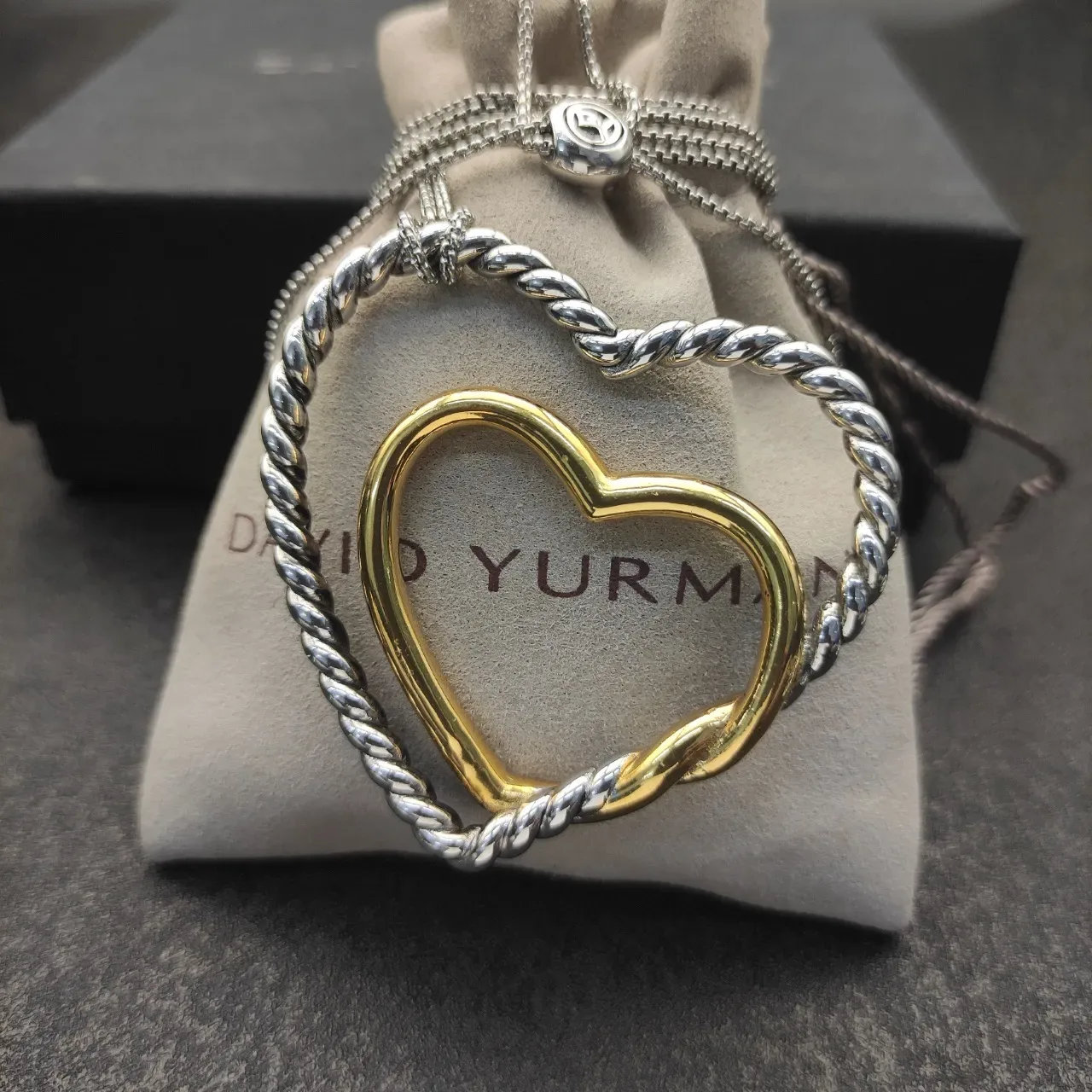 Two-Tone Twisted Rope Heart Pendant Necklace 6