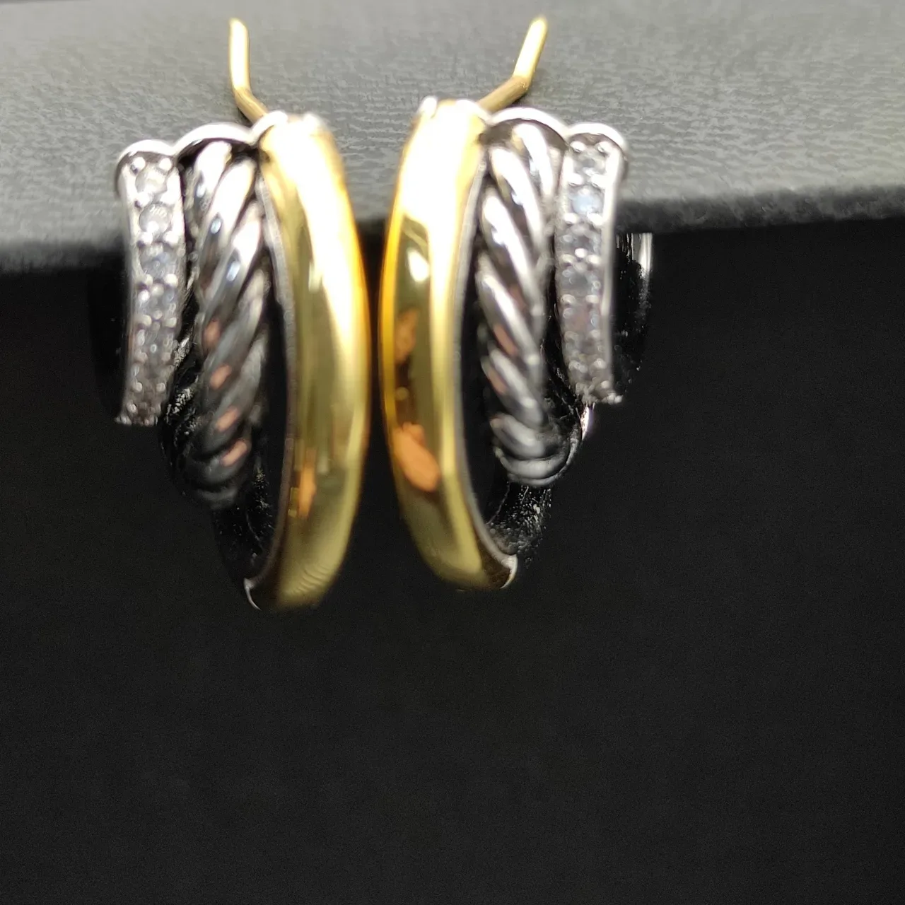 Two-Tone Twisted Rope Pavé Hoop Earrings 5