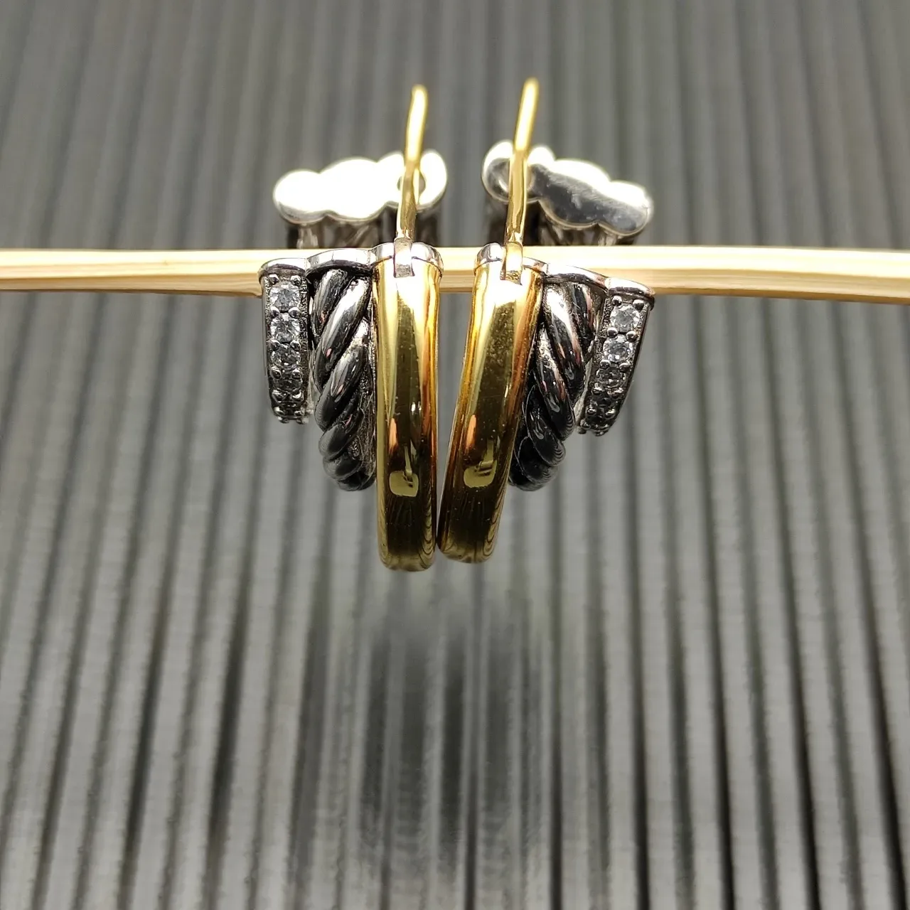 Two-Tone Twisted Rope Pavé Hoop Earrings 7