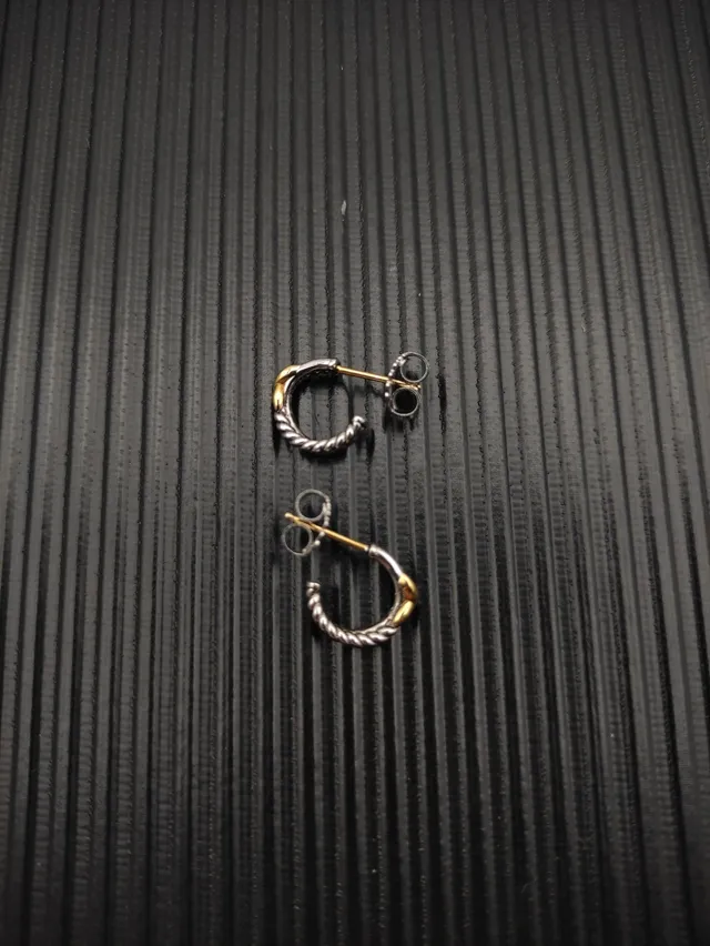 Two-Tone Twisted Rope X-Accent Hoop Earrings 9