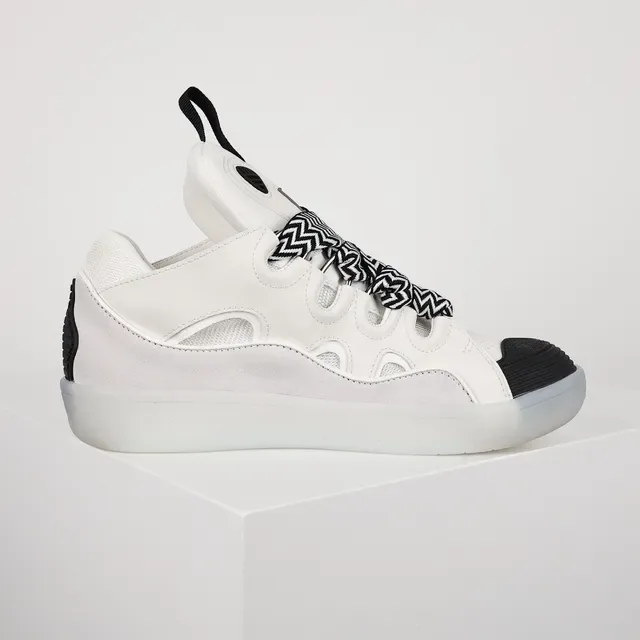 White and Black Zigzag Lace Lifestyle Sneakers 7
