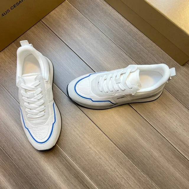White and Blue Piped Lifestyle Sneakers 9