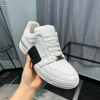 White Black Leather-Like Upper Perforated Toe Box Sneakers