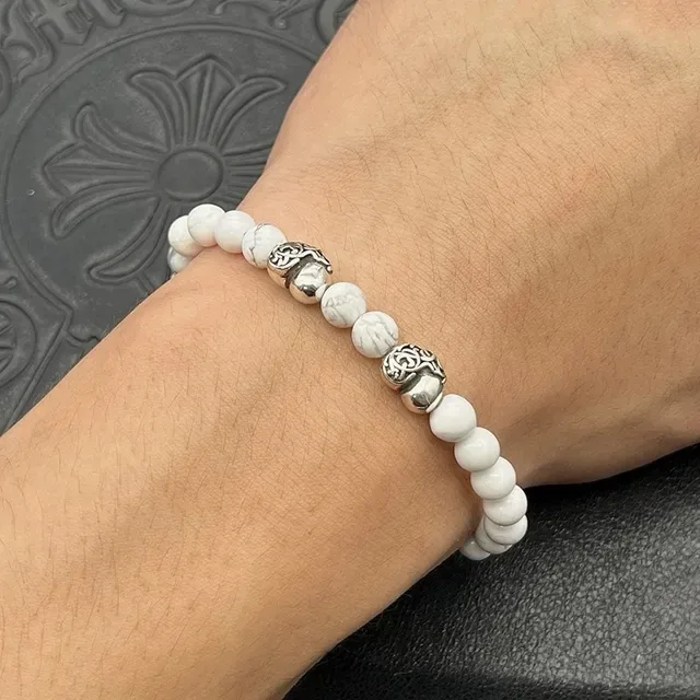 White Blue Beaded Elastic Stretch Bracelet 3