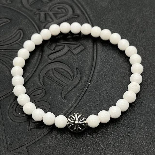 White Blue Beaded Elastic Stretch Bracelet 8