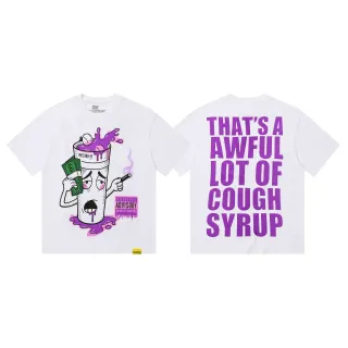 Camiseta blanca con estampado gráfico de caricatura de jarabe para la tos