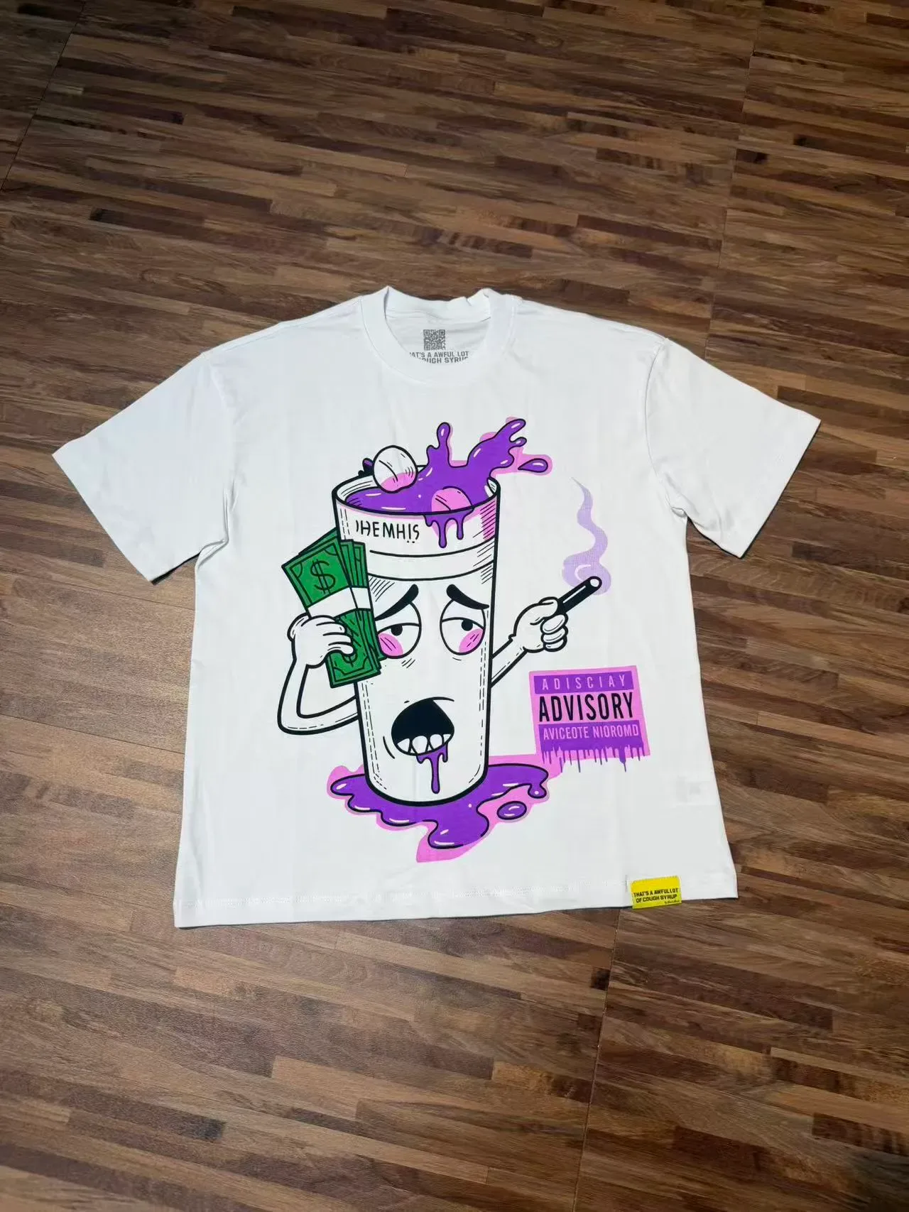 White Graphic-Print Cartoon Cough Syrup T-Shirt 5