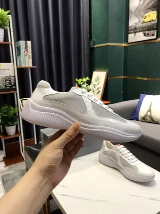 White Gray Glossy Synthetic Mesh Paneling Sneakers 4