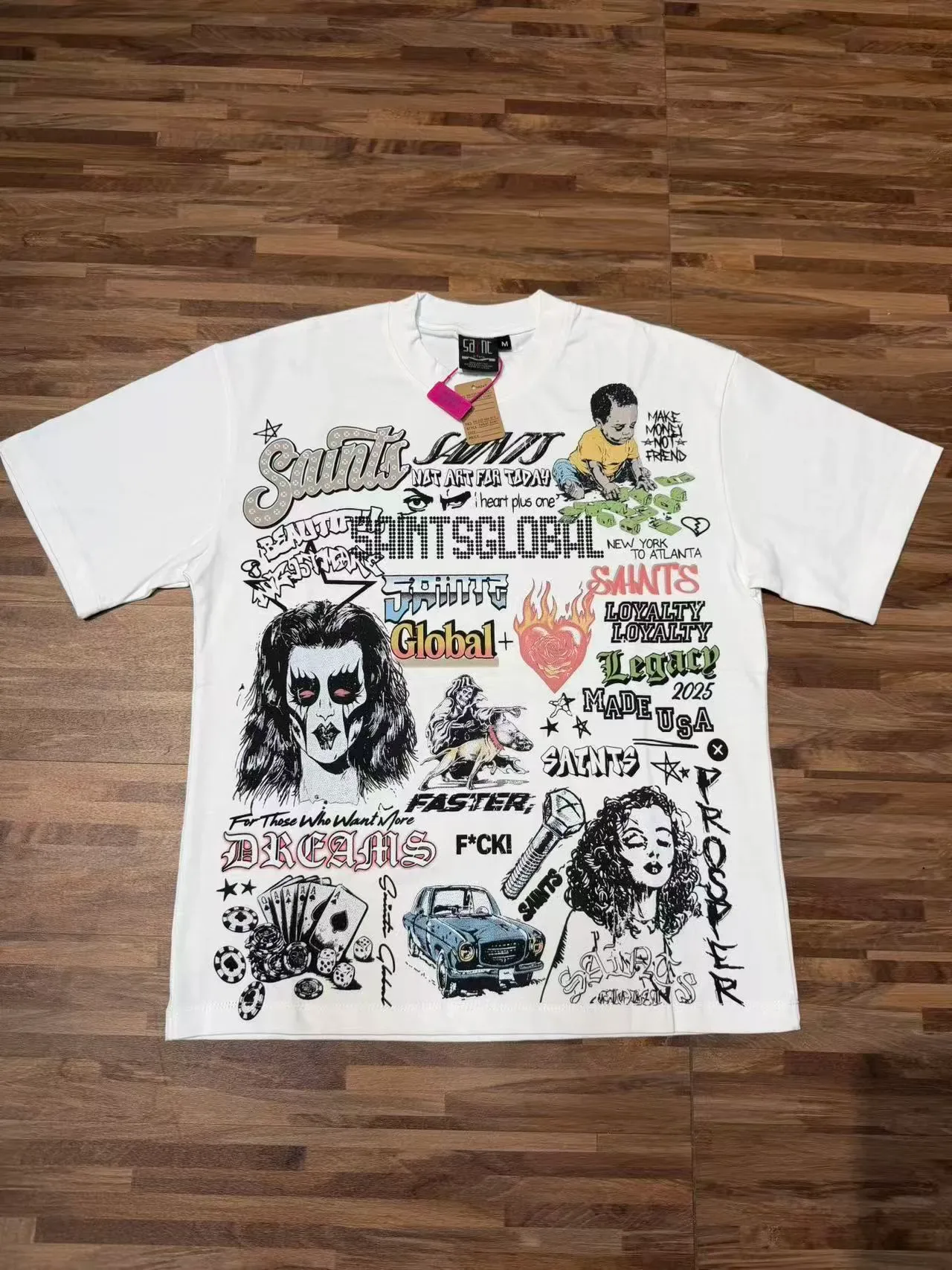 White Oversized Graphic Collage Print T-Shirt 5