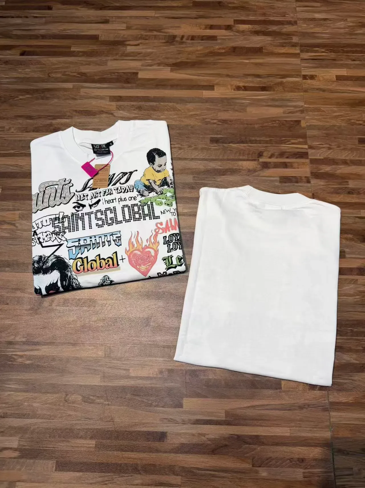 White Oversized Graphic Collage Print T-Shirt 7