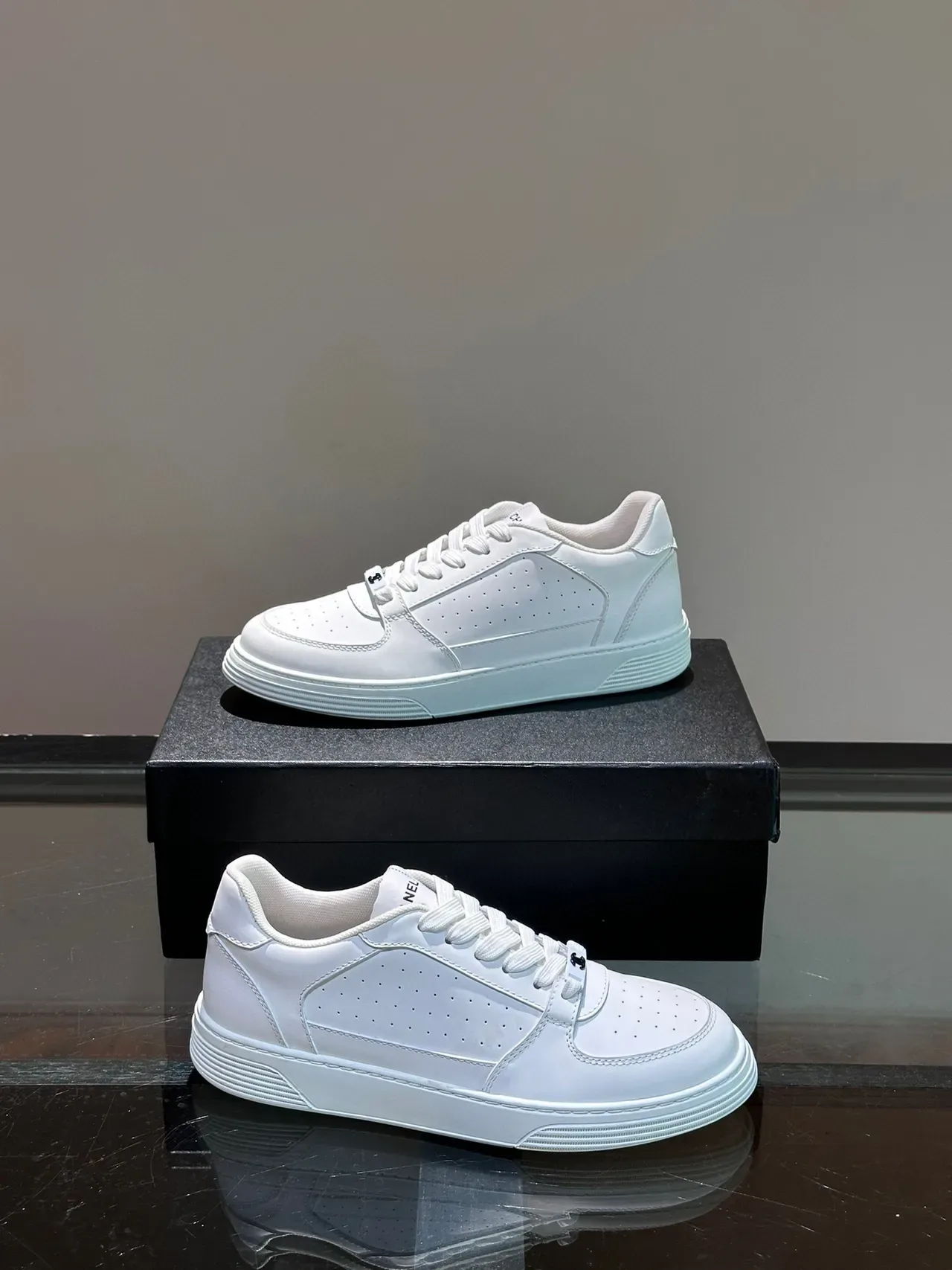 White Perforated Leather Low-Top Lifestyle Sneakers 3