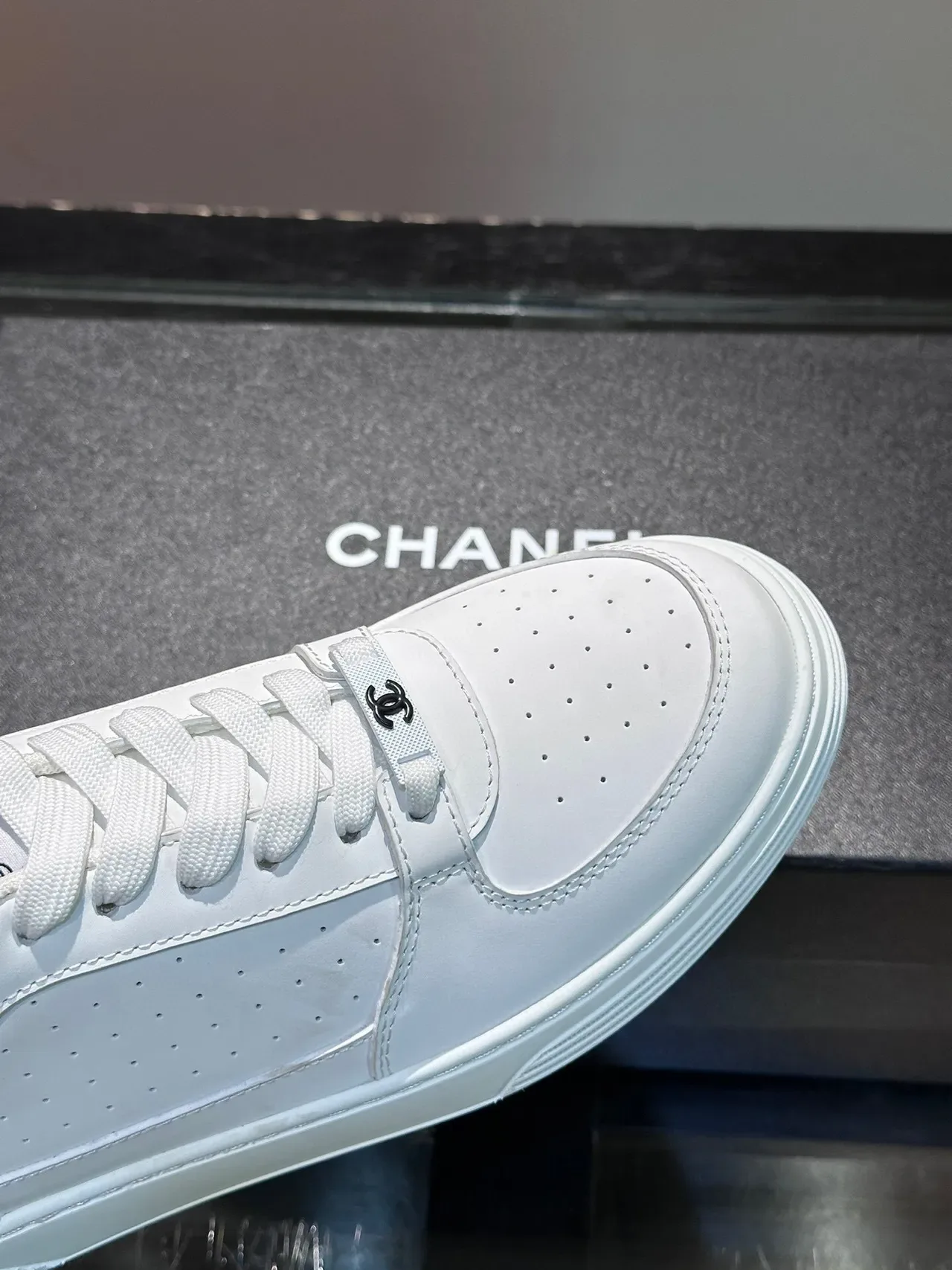 White Perforated Leather Low-Top Lifestyle Sneakers 6
