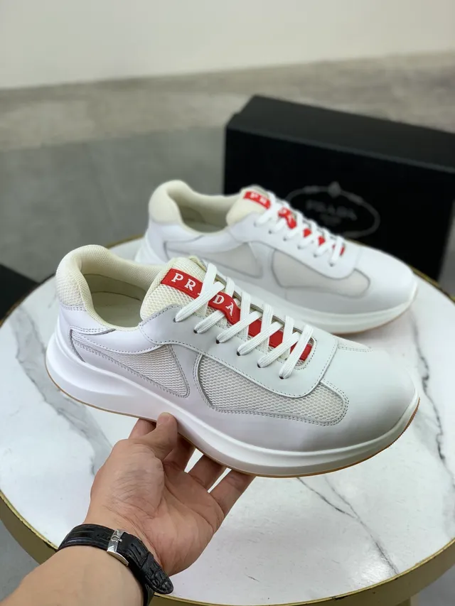 White Red Leather-Mesh Hybrid Upper Sculpted Chunky Sole Sneakers 4