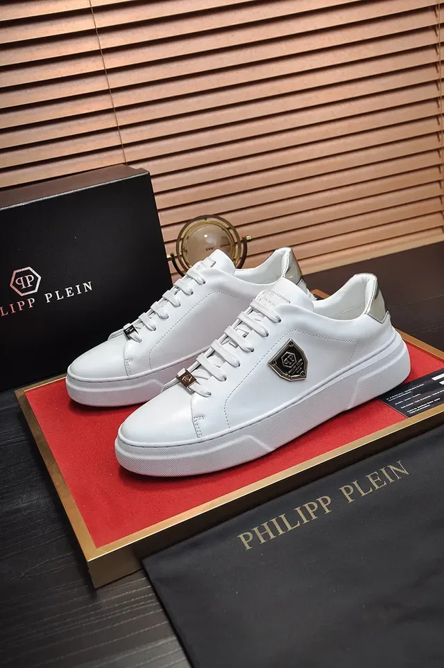 White Shield-Plaque Platform Sneaker 8