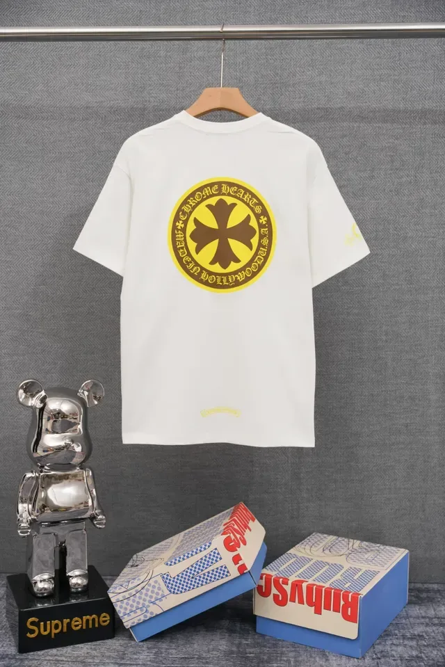 White Yellow Relaxed Fit Minimal Embroidery T-Shirt 4