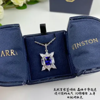 Winston Blue চাঁদি স্টারবার্স্ট ফুলের নিদর্শন কুশন-কাট কেন্দ্রীয় পাথর নেকলেস