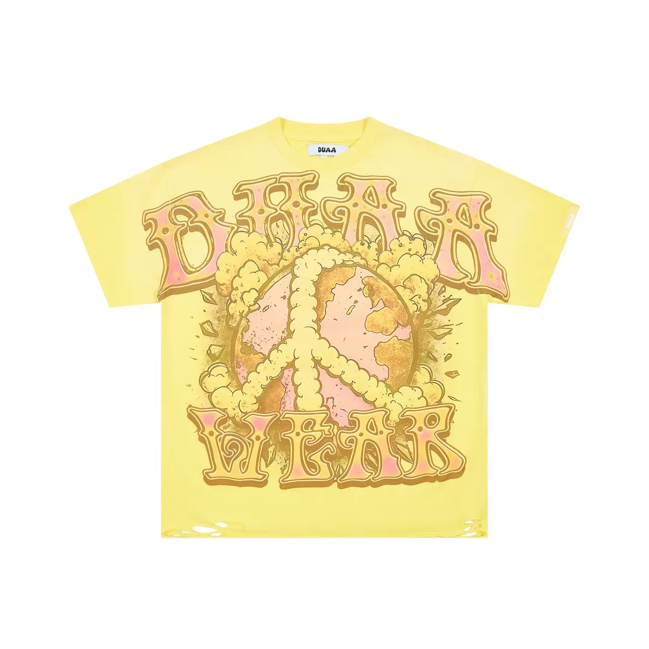 Yellow Graphic-Print Distressed Oversized T-Shirt 3