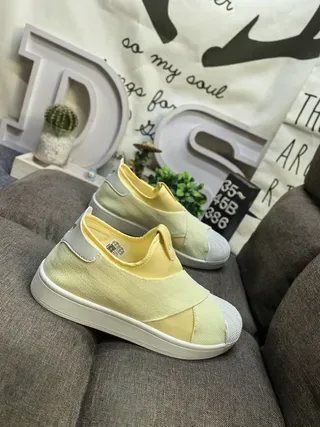 Yellow White Slip-On Elastic Strap Sneakers 9