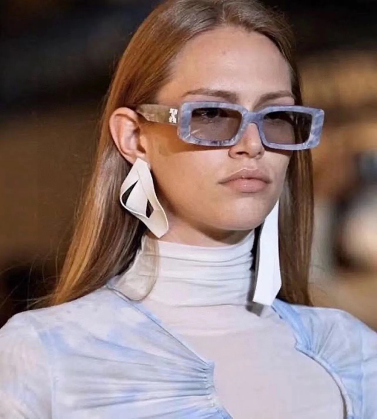 Gentle Monster نظارات شمسية سوداء فضية مستطيلة oversized إطار أسيتات سميك أمامي 3