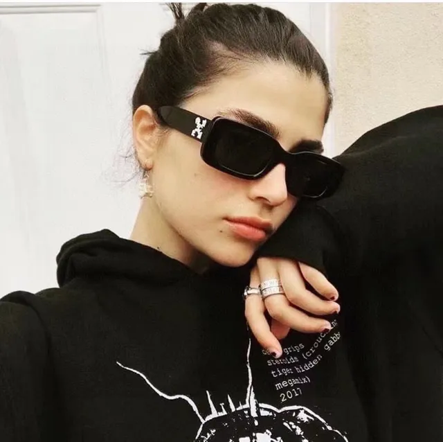 Gentle Monster نظارات شمسية سوداء فضية مستطيلة oversized إطار أسيتات سميك أمامي 9