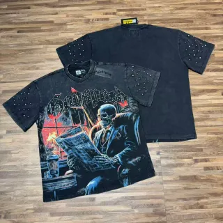Godspeed Graphic-Print Studded Sleeves Distressed Black T-Shirt