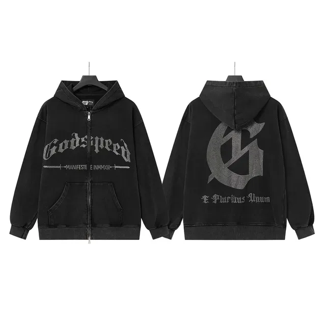 Godspeed Manifeste Einmmxiii هودي مع سحاب أسود مطفى مزين بالرينستون 2