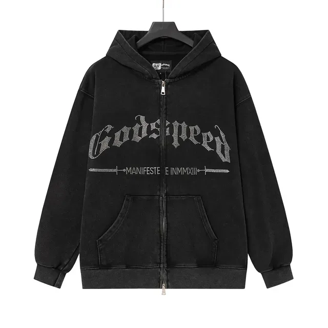 Godspeed Manifeste Einmmxiii هودي مع سحاب أسود مطفى مزين بالرينستون 3
