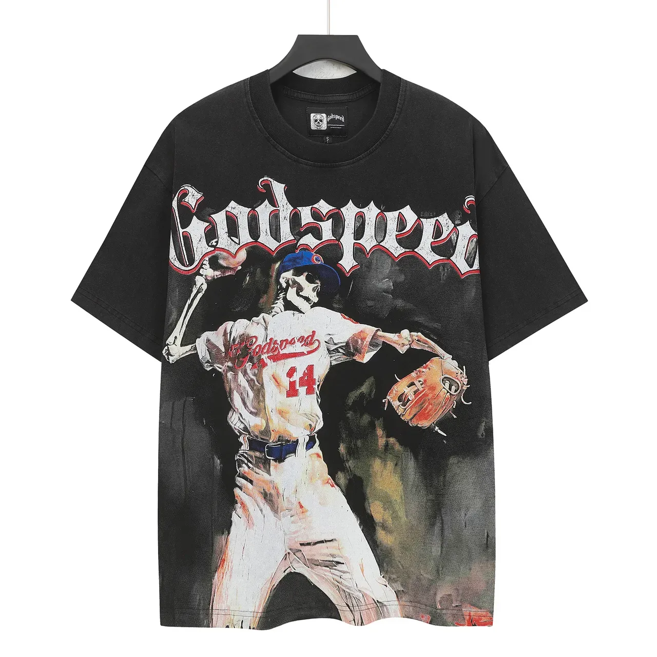 Camiseta oversized Godspeed com estampa de esqueleto de beisebol 2