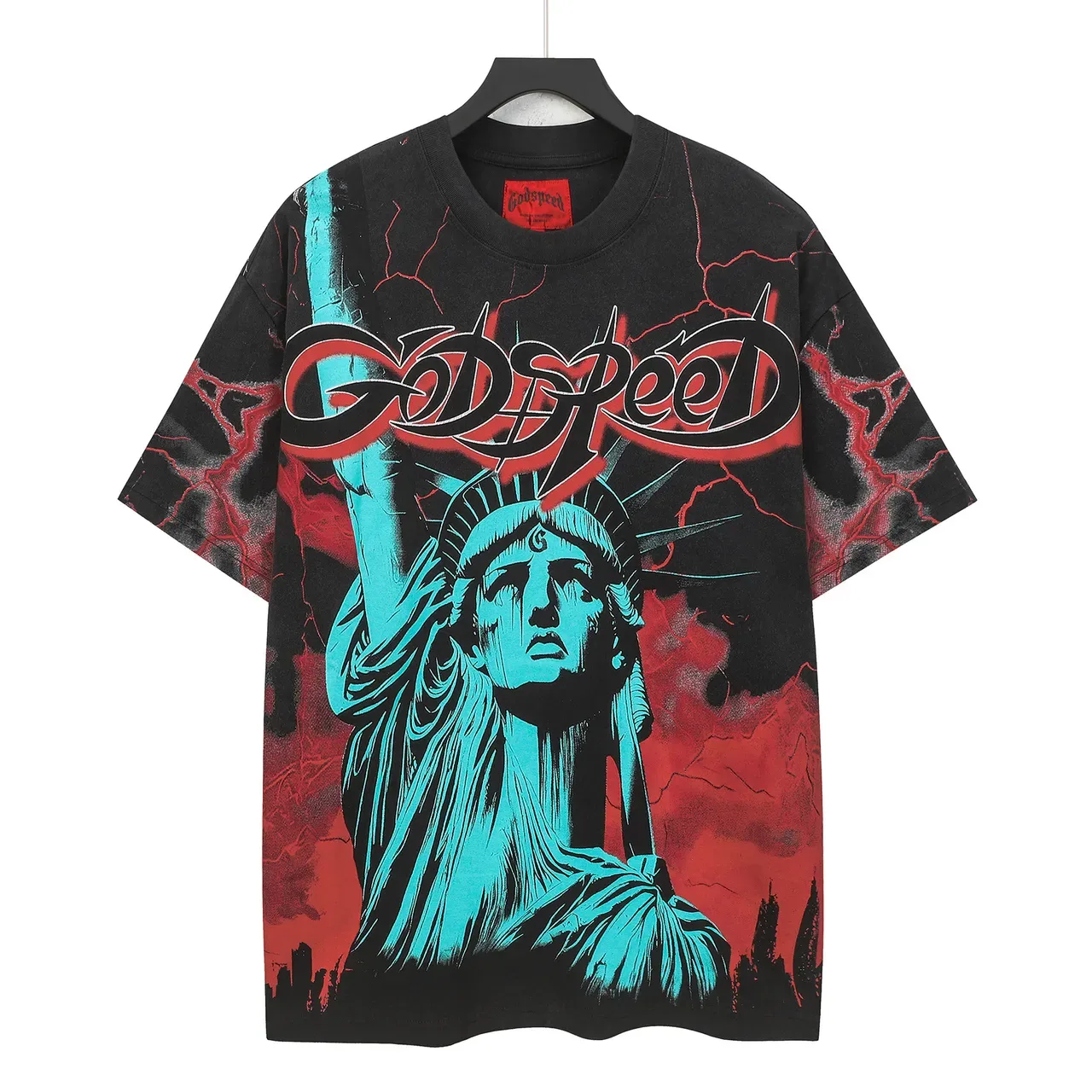 Camiseta oversized Godspeed con estampado de la Estatua de la Libertad 2