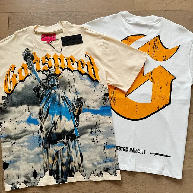 Camiseta oversized Godspeed con estampado gráfico de la Estatua de la Libertad 7