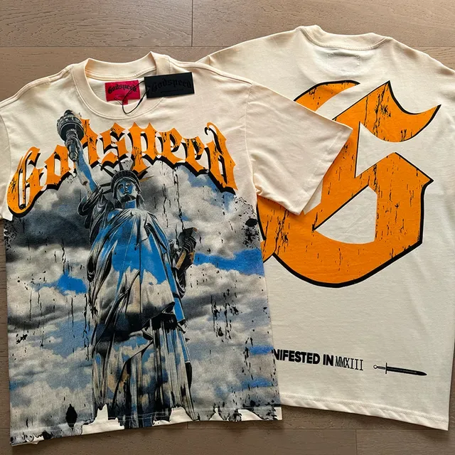 Camiseta oversized Godspeed con estampado gráfico de la Estatua de la Libertad 14