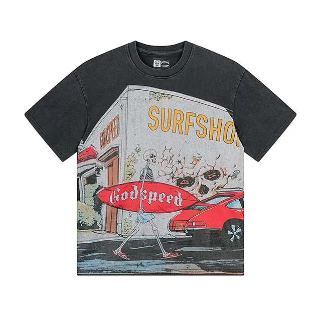 Camiseta negra Godspeed Surfshop con gráfico de esqueleto 2